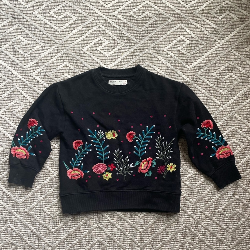 Zara Kids Floral Embroidered Black Sweater -5 Years